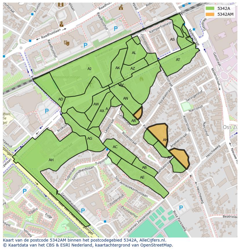 Afbeelding van het postcodegebied 5342 AM op de kaart.