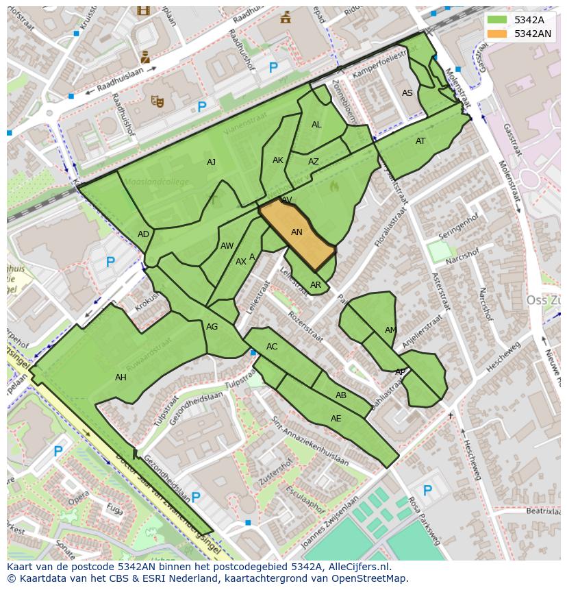 Afbeelding van het postcodegebied 5342 AN op de kaart.