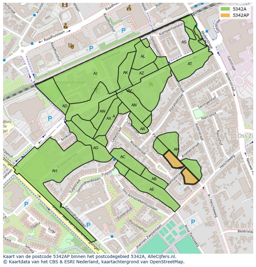 Afbeelding van het postcodegebied 5342 AP op de kaart.