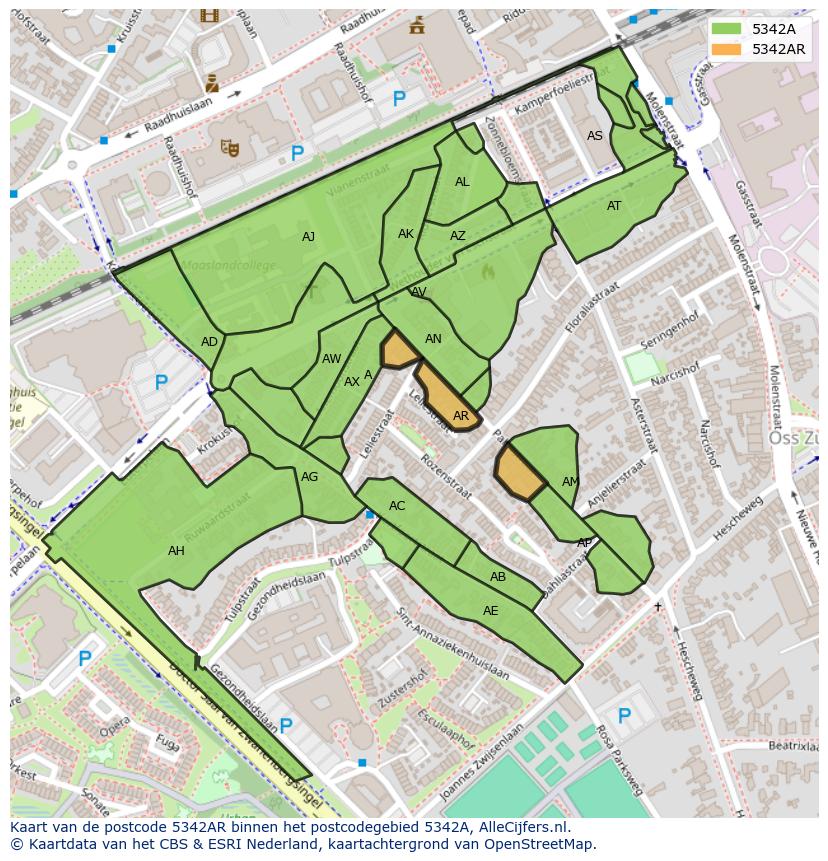 Afbeelding van het postcodegebied 5342 AR op de kaart.