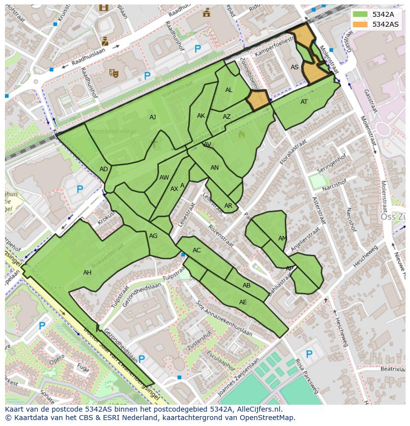 Afbeelding van het postcodegebied 5342 AS op de kaart.