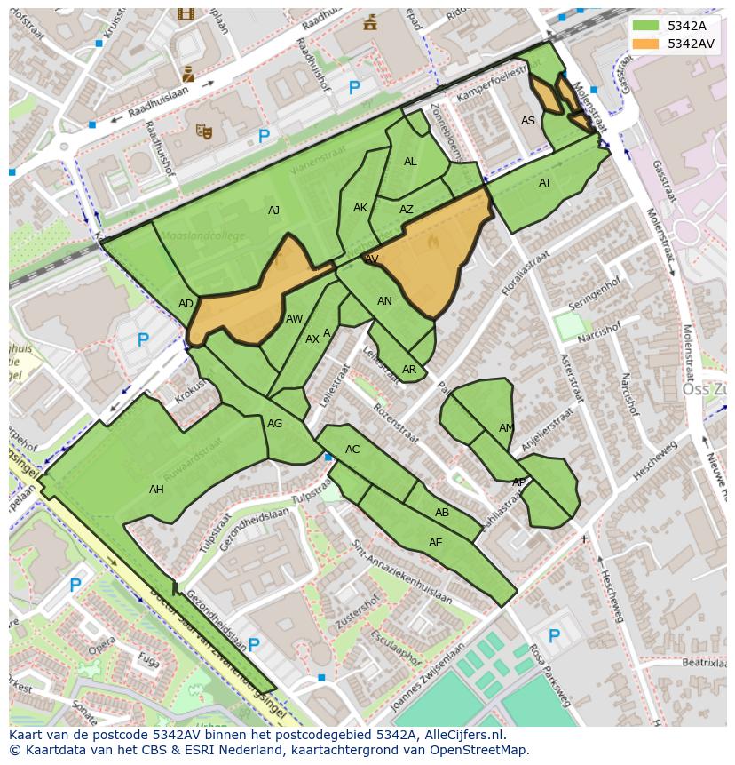 Afbeelding van het postcodegebied 5342 AV op de kaart.