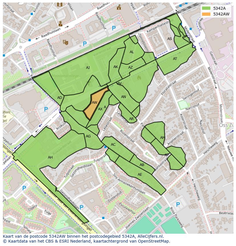 Afbeelding van het postcodegebied 5342 AW op de kaart.