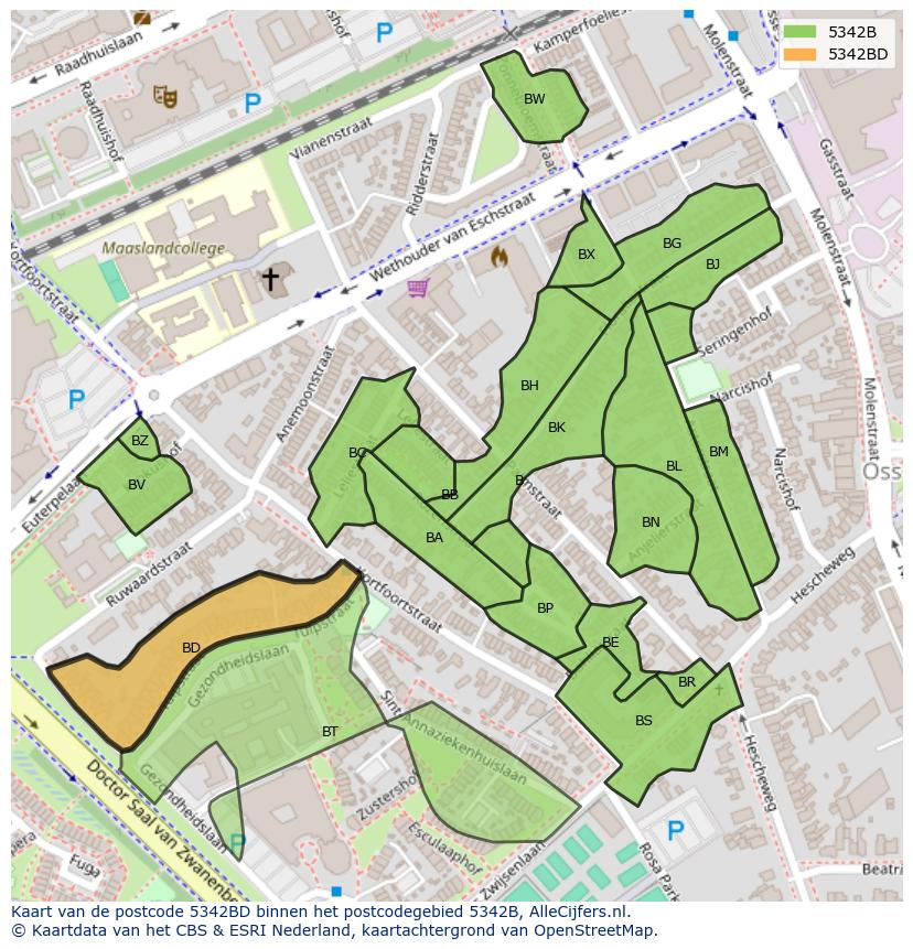Afbeelding van het postcodegebied 5342 BD op de kaart.