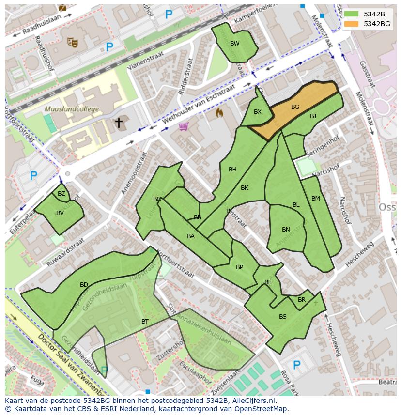 Afbeelding van het postcodegebied 5342 BG op de kaart.