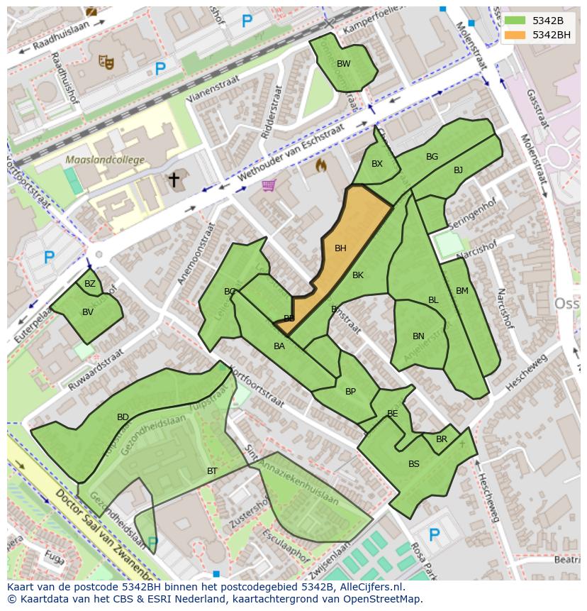Afbeelding van het postcodegebied 5342 BH op de kaart.