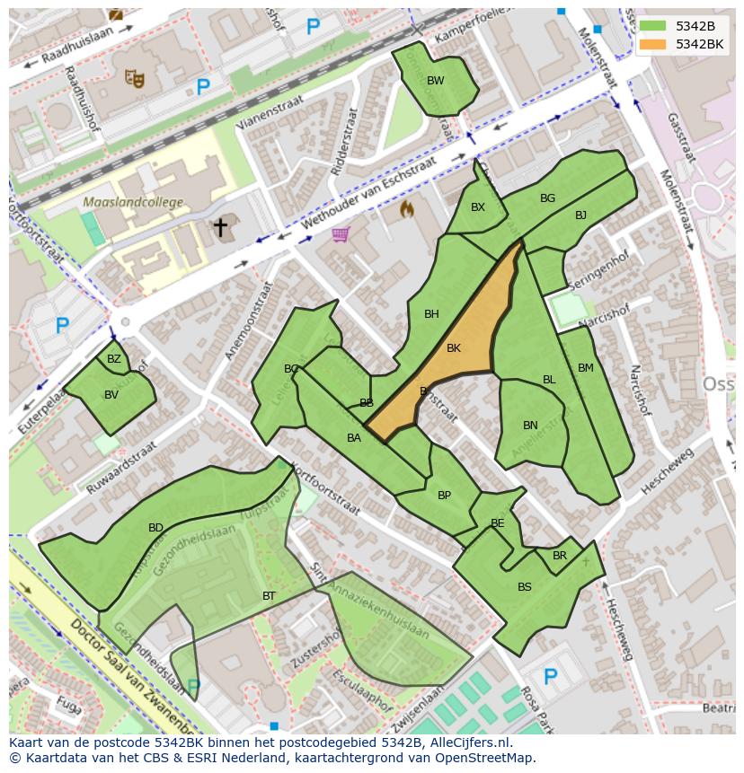 Afbeelding van het postcodegebied 5342 BK op de kaart.