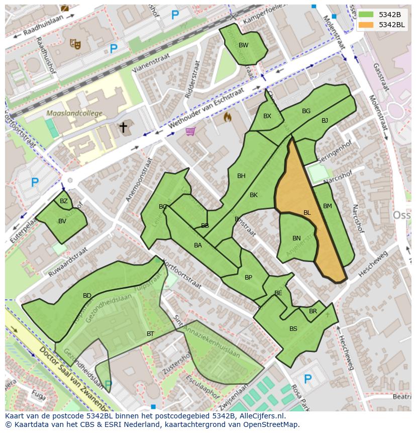 Afbeelding van het postcodegebied 5342 BL op de kaart.