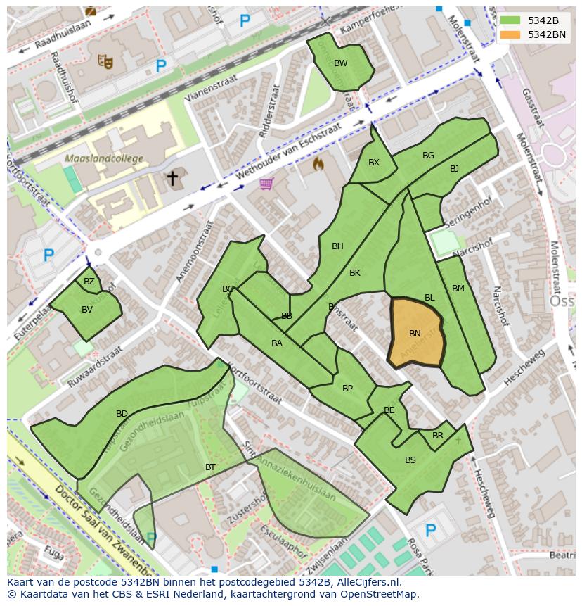 Afbeelding van het postcodegebied 5342 BN op de kaart.