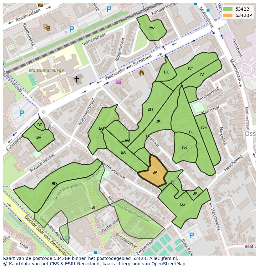 Afbeelding van het postcodegebied 5342 BP op de kaart.