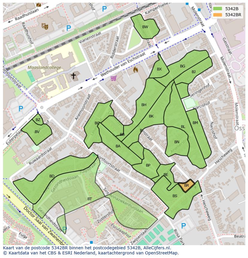 Afbeelding van het postcodegebied 5342 BR op de kaart.