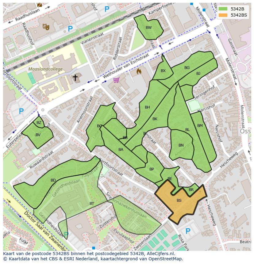 Afbeelding van het postcodegebied 5342 BS op de kaart.