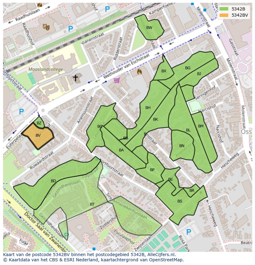Afbeelding van het postcodegebied 5342 BV op de kaart.