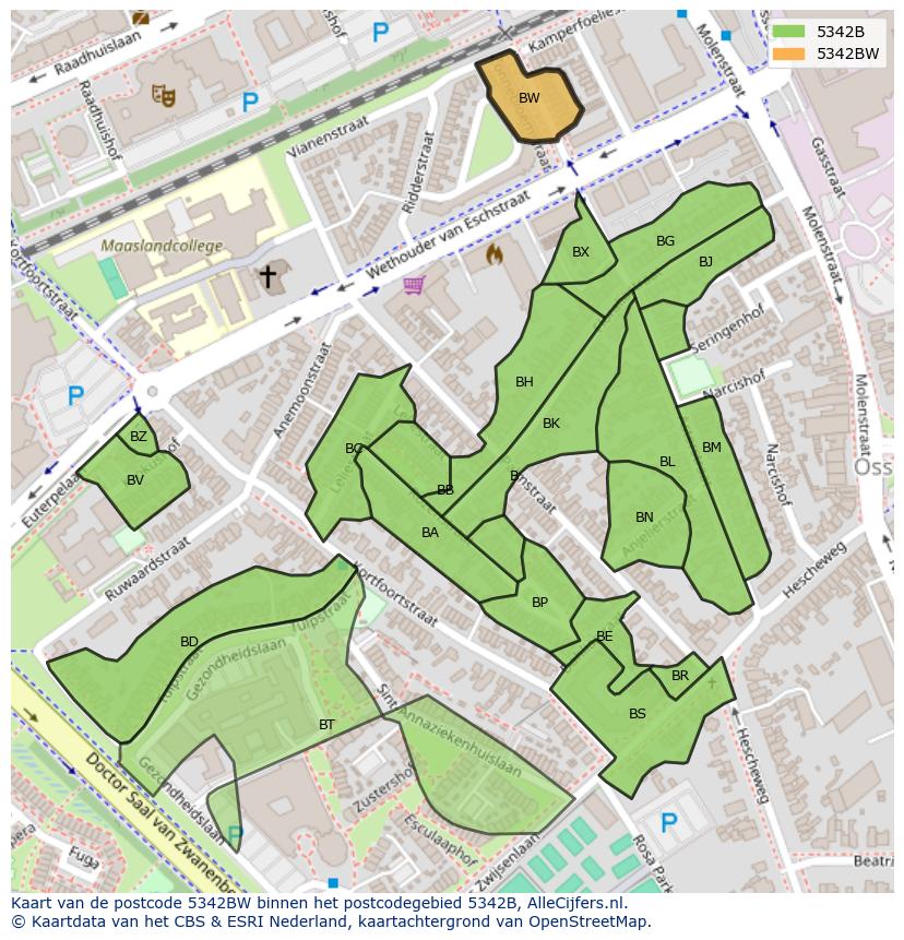 Afbeelding van het postcodegebied 5342 BW op de kaart.