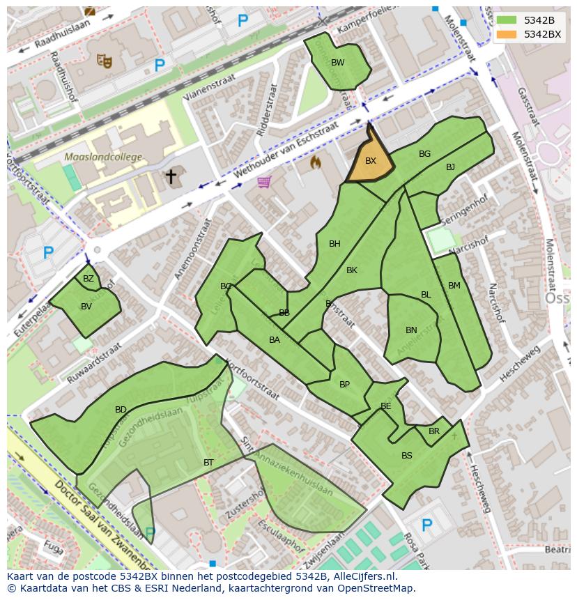 Afbeelding van het postcodegebied 5342 BX op de kaart.