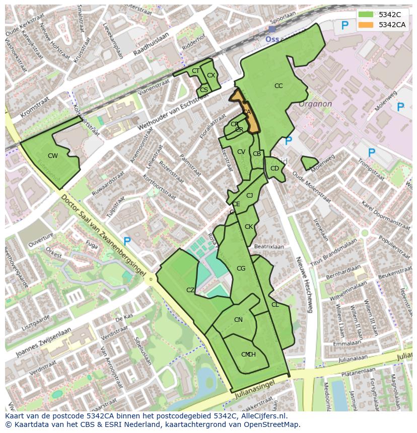 Afbeelding van het postcodegebied 5342 CA op de kaart.