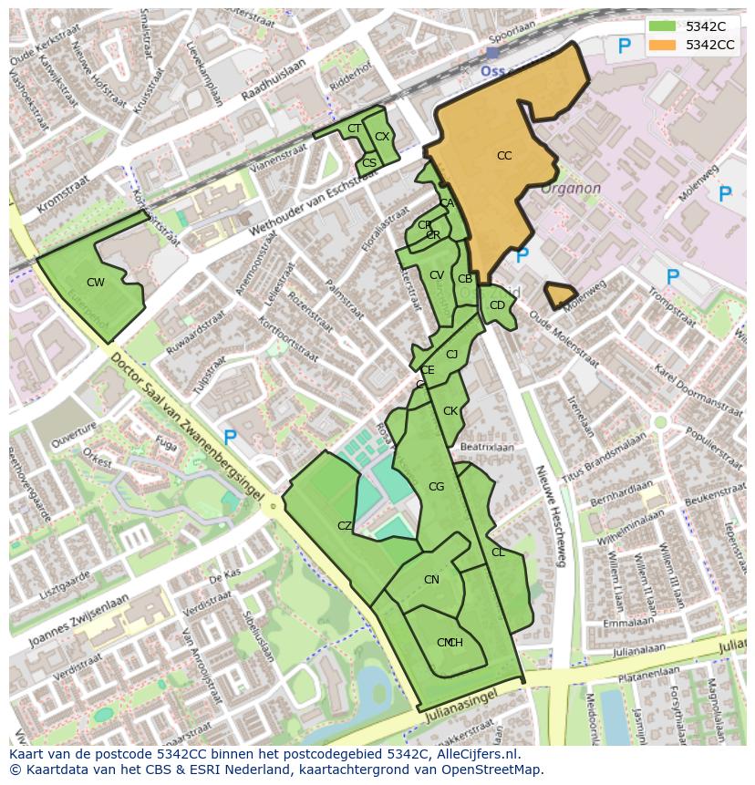 Afbeelding van het postcodegebied 5342 CC op de kaart.