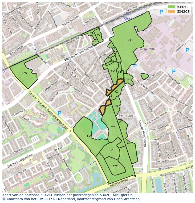 Afbeelding van het postcodegebied 5342 CE op de kaart.
