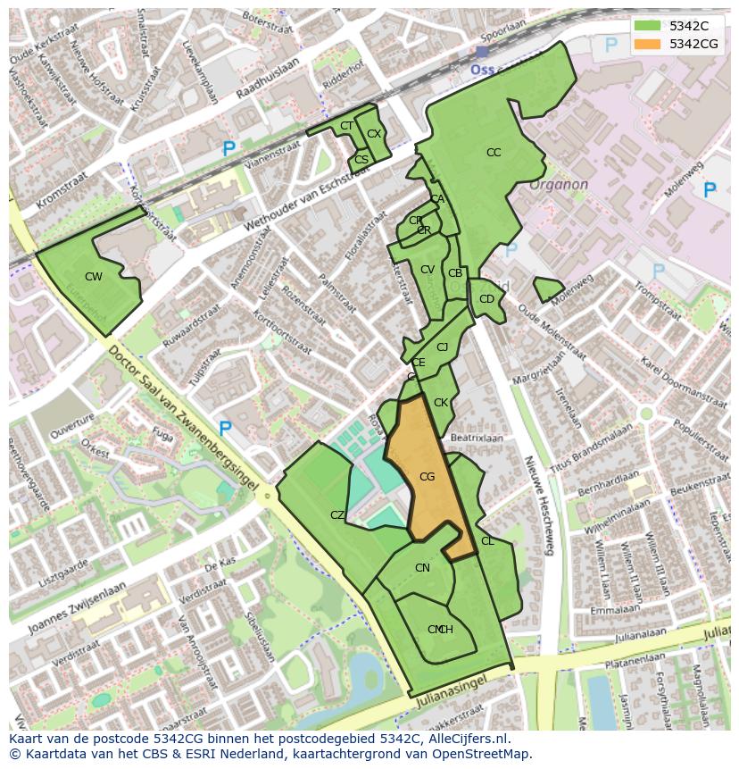Afbeelding van het postcodegebied 5342 CG op de kaart.