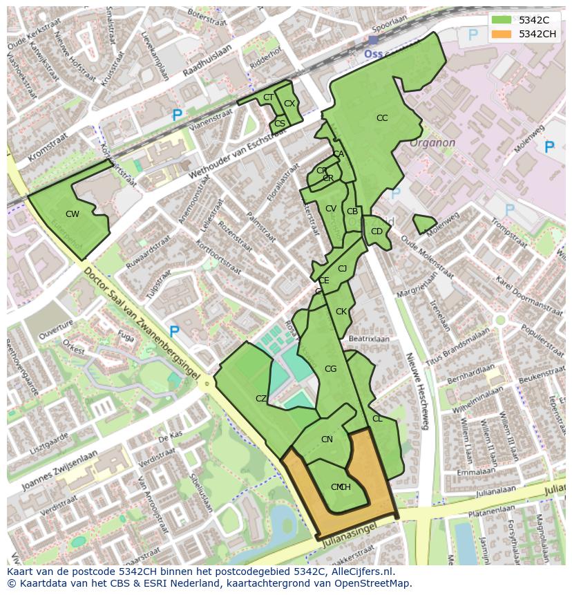Afbeelding van het postcodegebied 5342 CH op de kaart.
