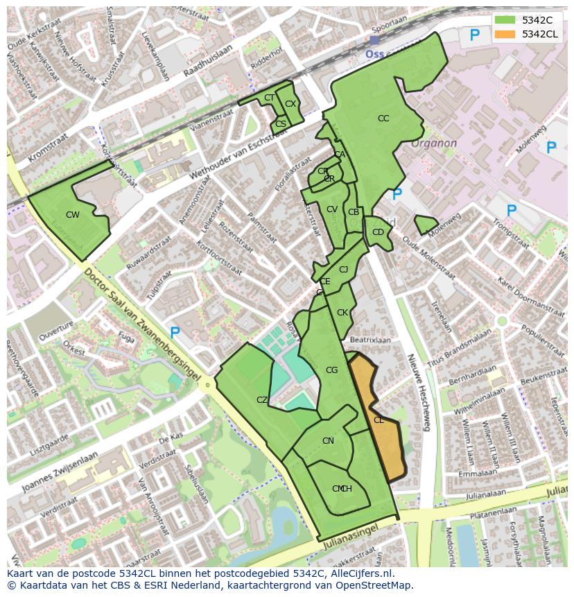 Afbeelding van het postcodegebied 5342 CL op de kaart.