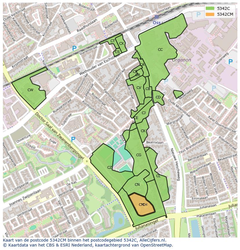 Afbeelding van het postcodegebied 5342 CM op de kaart.