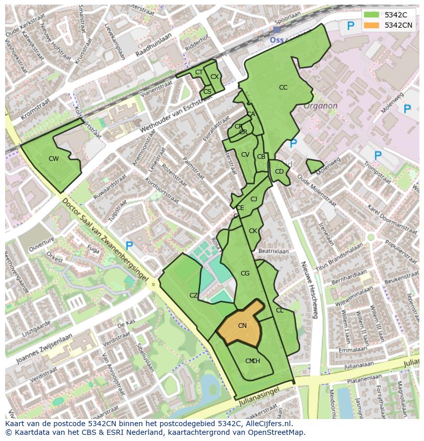 Afbeelding van het postcodegebied 5342 CN op de kaart.