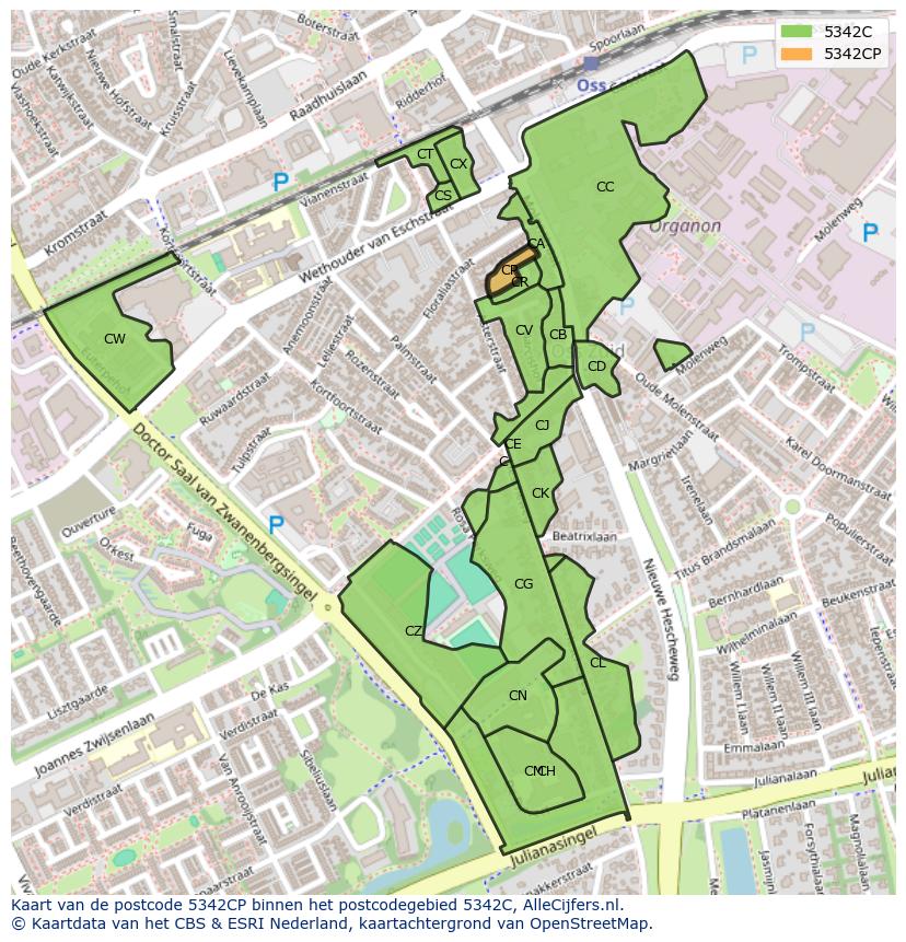 Afbeelding van het postcodegebied 5342 CP op de kaart.