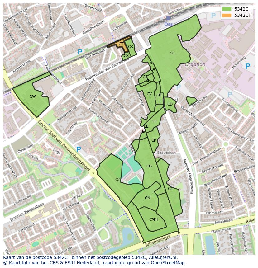 Afbeelding van het postcodegebied 5342 CT op de kaart.