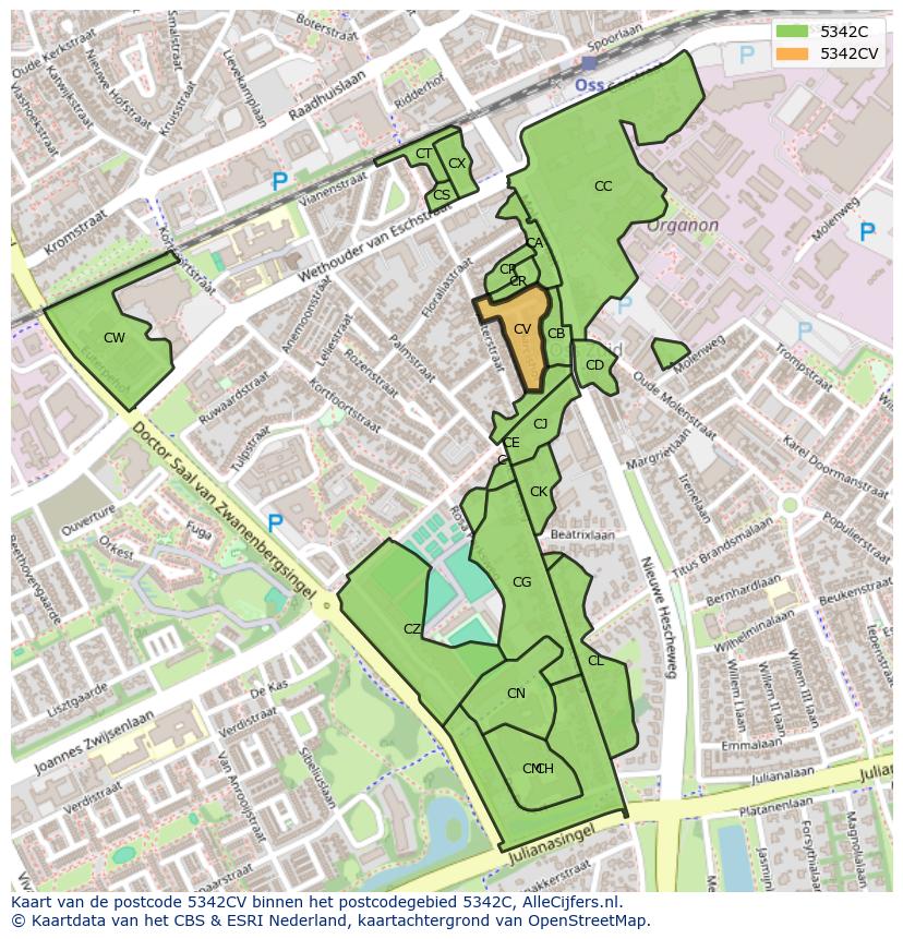 Afbeelding van het postcodegebied 5342 CV op de kaart.