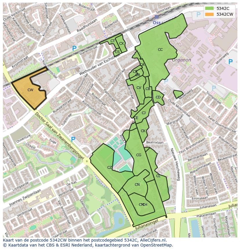 Afbeelding van het postcodegebied 5342 CW op de kaart.