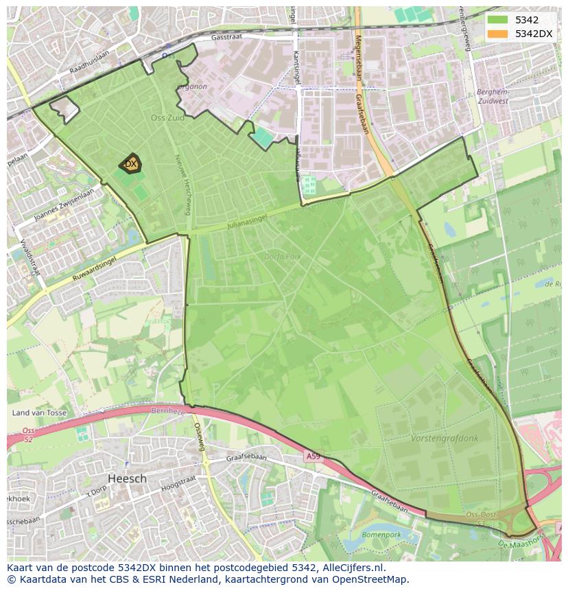 Afbeelding van het postcodegebied 5342 DX op de kaart.