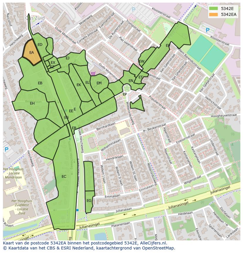 Afbeelding van het postcodegebied 5342 EA op de kaart.