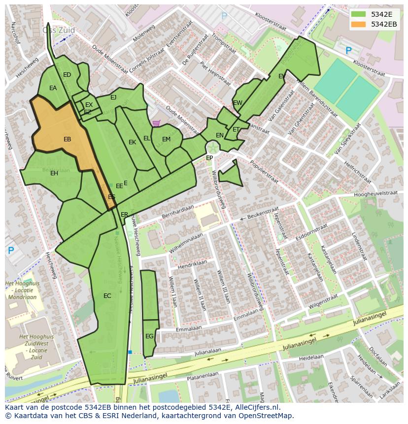 Afbeelding van het postcodegebied 5342 EB op de kaart.