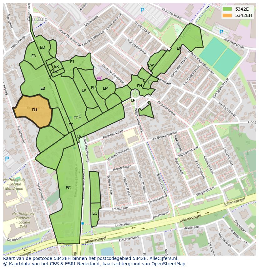 Afbeelding van het postcodegebied 5342 EH op de kaart.