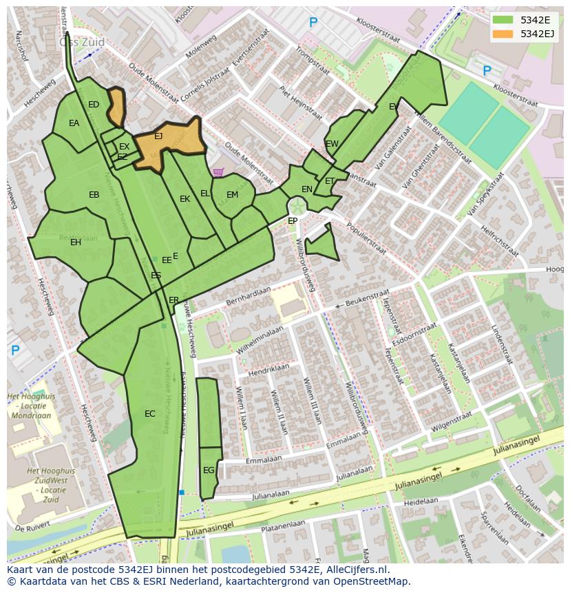 Afbeelding van het postcodegebied 5342 EJ op de kaart.