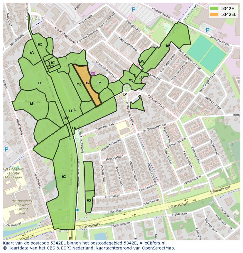 Afbeelding van het postcodegebied 5342 EL op de kaart.