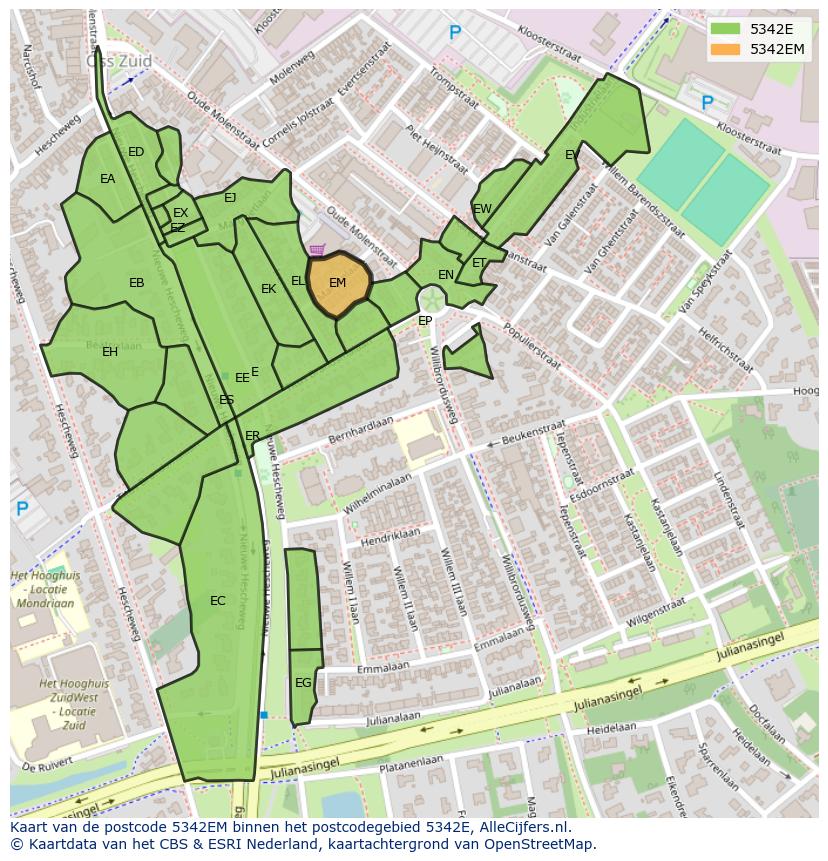 Afbeelding van het postcodegebied 5342 EM op de kaart.