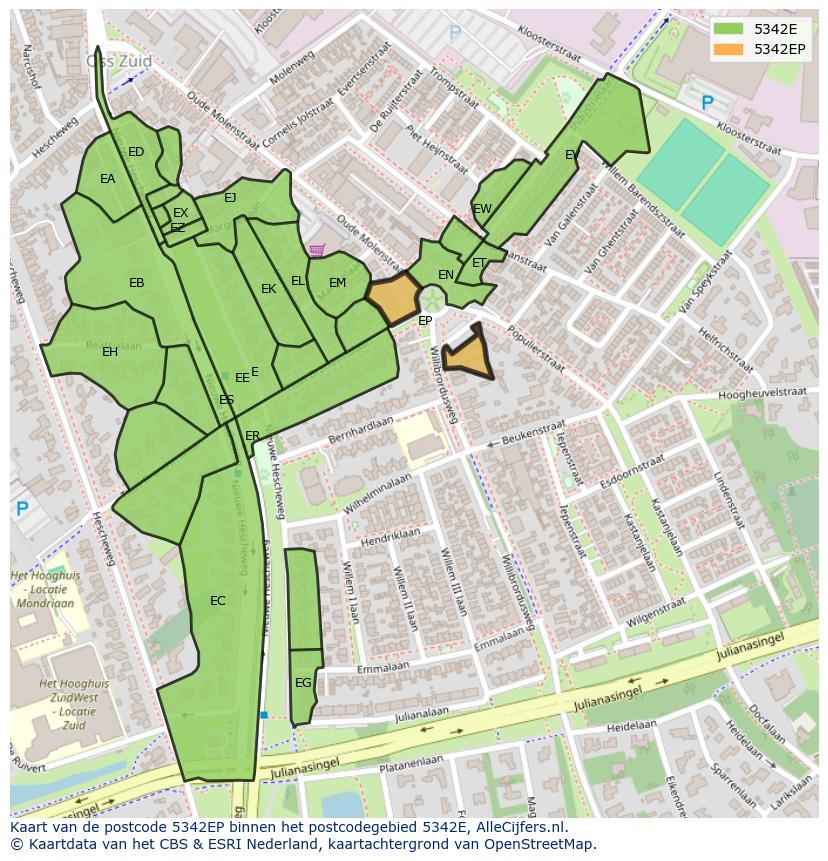 Afbeelding van het postcodegebied 5342 EP op de kaart.