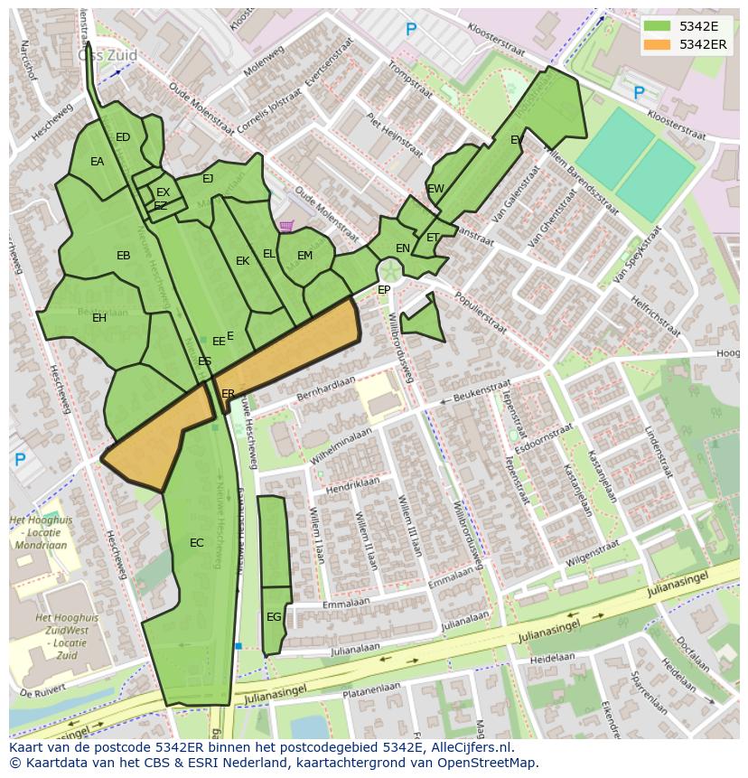 Afbeelding van het postcodegebied 5342 ER op de kaart.