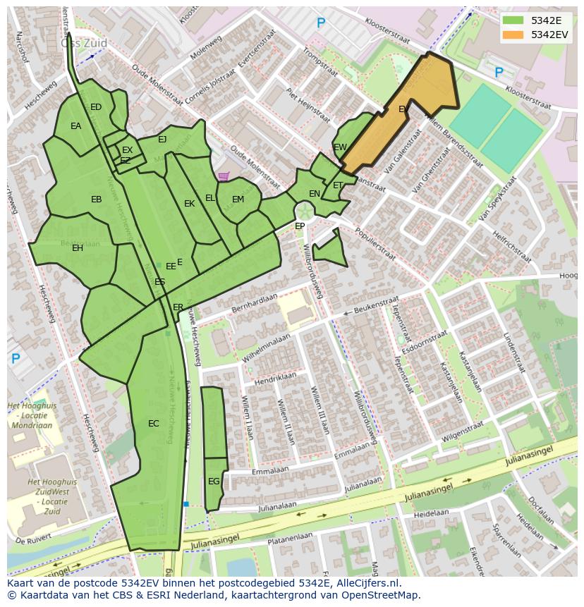 Afbeelding van het postcodegebied 5342 EV op de kaart.