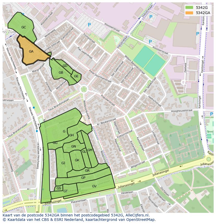Afbeelding van het postcodegebied 5342 GA op de kaart.