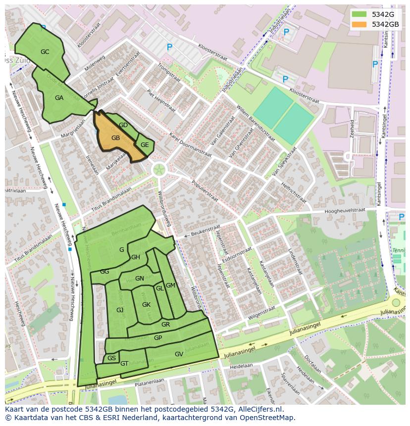 Afbeelding van het postcodegebied 5342 GB op de kaart.