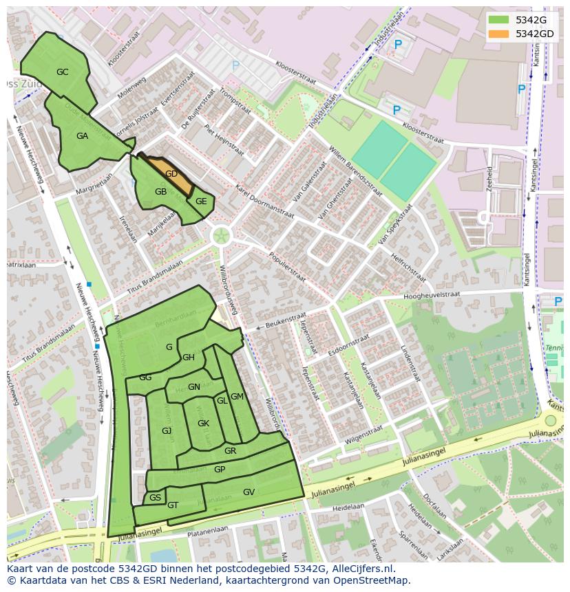 Afbeelding van het postcodegebied 5342 GD op de kaart.