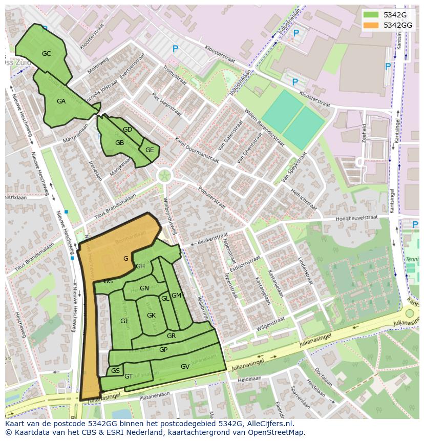 Afbeelding van het postcodegebied 5342 GG op de kaart.