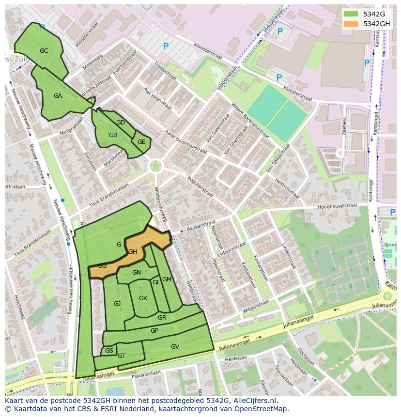 Afbeelding van het postcodegebied 5342 GH op de kaart.