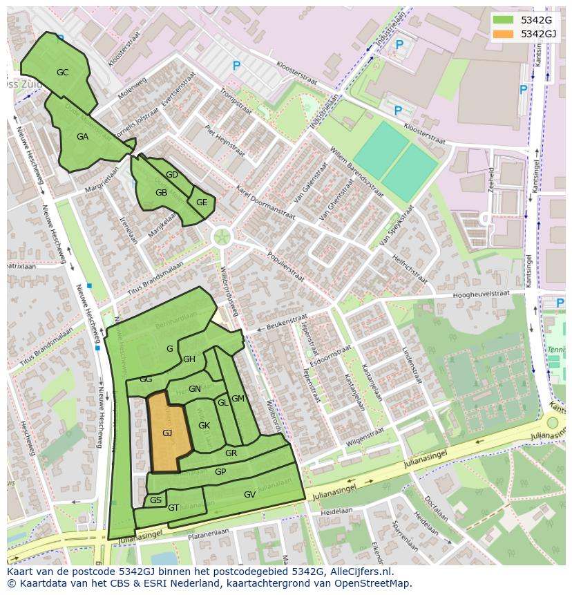 Afbeelding van het postcodegebied 5342 GJ op de kaart.