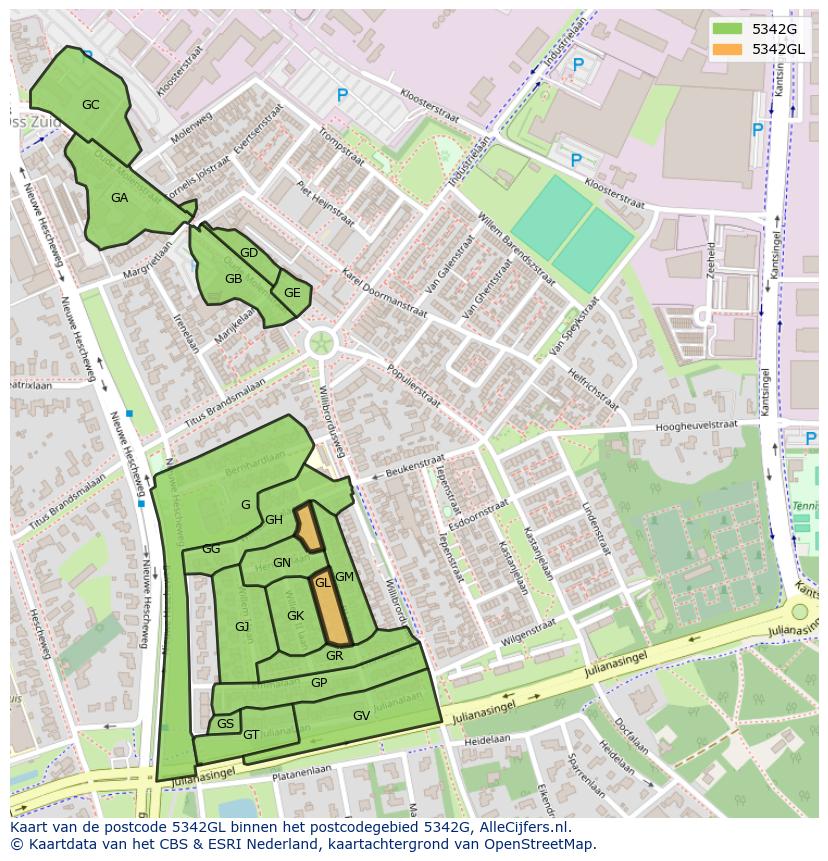 Afbeelding van het postcodegebied 5342 GL op de kaart.