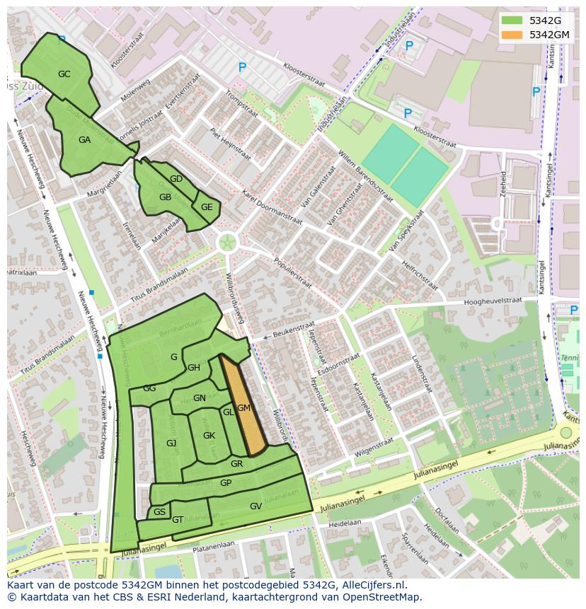 Afbeelding van het postcodegebied 5342 GM op de kaart.