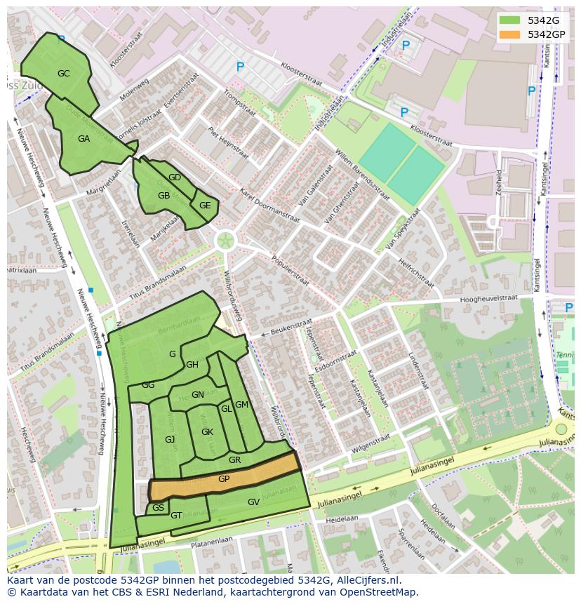 Afbeelding van het postcodegebied 5342 GP op de kaart.